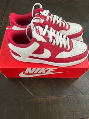 Nike Red and White Low-Top Court Sneakers